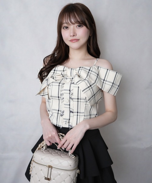 セール】ツイードリボンオフショルトップス（シャツ/ブラウス