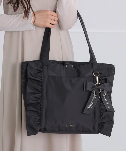 セール】トート リボンチャーム フリル A4 仕切り ローズヒップ