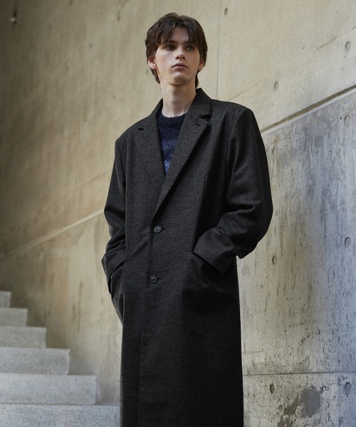 セール】【CLEL】Wool Blend Herringbone Tweed Coat / ウールブレンド