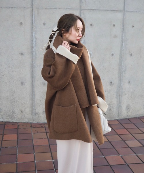 scarf double face wool coat /マフラー付きダブルフェイスウール