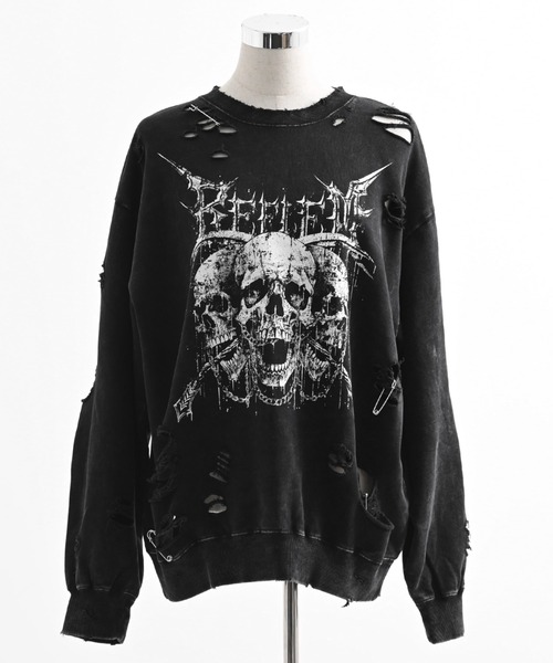 REFLEM/レフレム』スカルプリントダメージPO/プルオーバースウェットシャツ