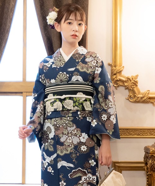 セール】レディース 洗える着物 単品 袷着物 M/L サイズ かすみ草に