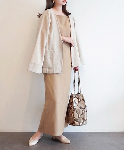 ECRIRE（エクリール）の「【haushinkaコラボ】ヘリンボーンノーカラー