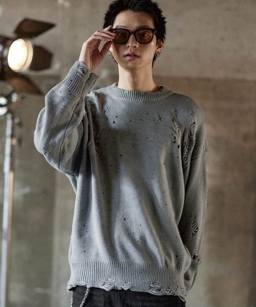 ダメージ加工クルーネックニット（ニット/セーター）｜ASTRONOMY