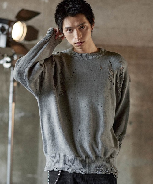 ダメージ加工クルーネックニット（ニット/セーター）｜ASTRONOMY