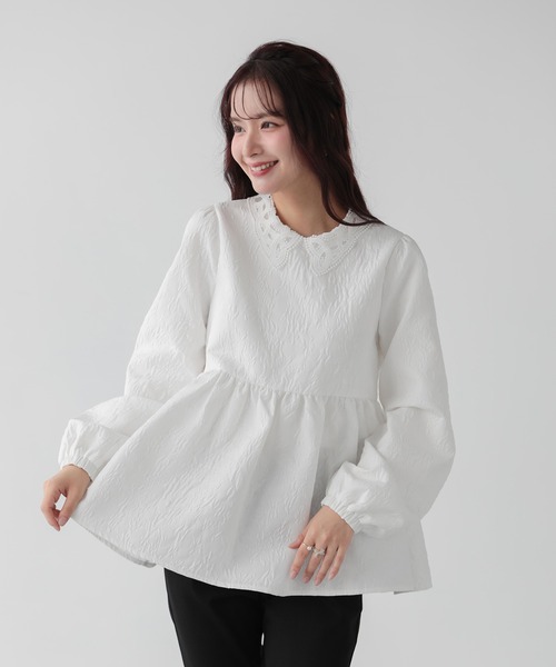 ジャガードレース襟ペプラムトップス（その他トップス）｜Fit more