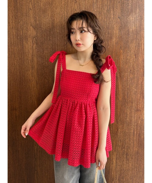 FRAY I.D（フレイアイディー）の「ショルダーリボンペプラムブラウス