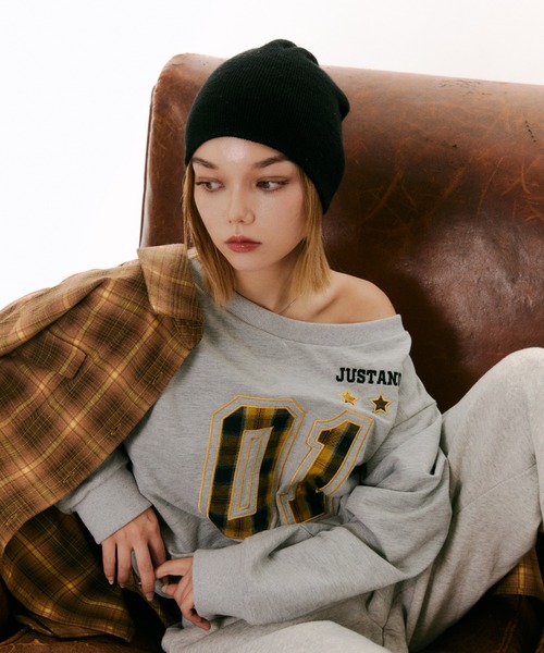 Just a noon チェックロゴワンショルスウェット JUST A NOON（ジャスト