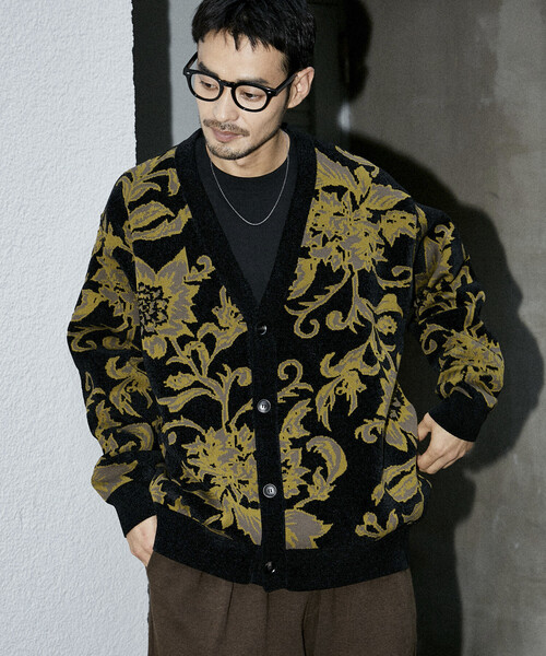 セール】フラワー総柄 モール糸 ニットカーディガン/リラックス