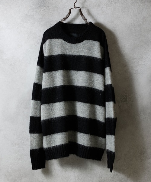 MOHAIR WIDE STRIPED KNIT SWEATER / モヘヤ ワイドボーダー クルー