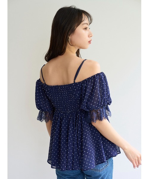 セール】バリエオフショルレースチュニック（シャツ/ブラウス