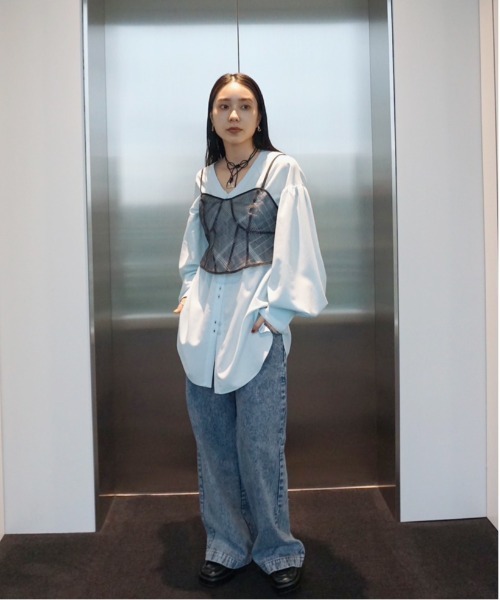 Ameri（アメリ）の「LINGERIE MOTIF SHIRRING SHIRT（シャツ/ブラウス