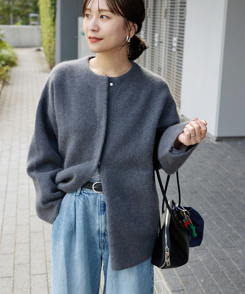 追加2》ダブルフェイスコクーンカーディガン（カーディガン/ボレロ
