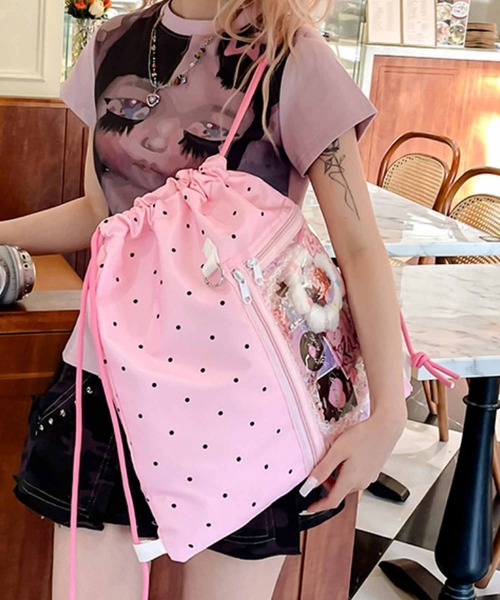 FReePLACe/クリアポケット ドット柄 ナップサック X12596（バック