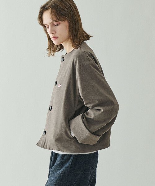 DANTON ダントン ウールモッサ ノーカラージャケット グレージュ 36