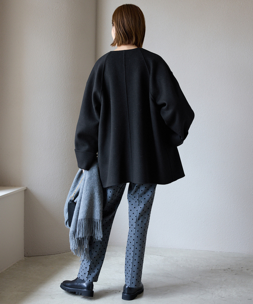 セール】《ストール付き》SUPER140 ダブルフェイスノーカラーコート