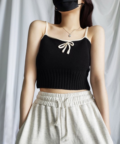 2color 】ミニリボンショートニットキャミソール（キャミソール）｜me
