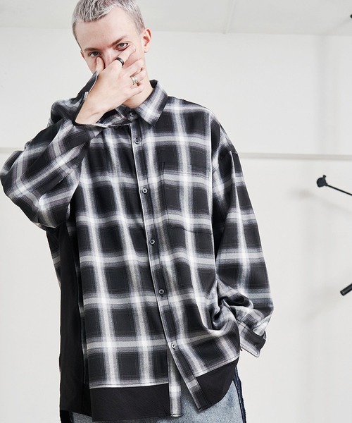 セール】【UNISEX】SOLID CHECK OVER SHIRTS/ソリッドチェックオーバー