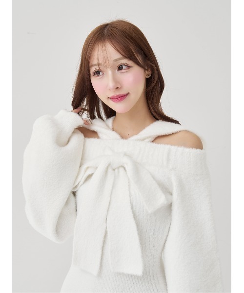 フーディーオフショルニットミニワンピース（ワンピース）｜Darich