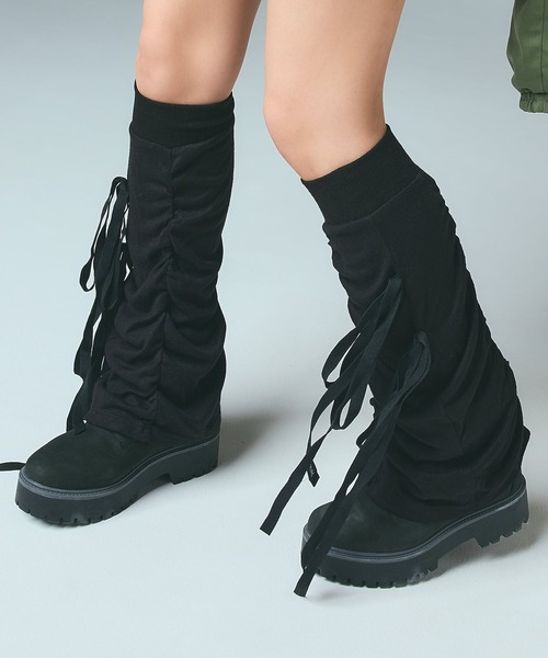 セール】GATHERED LACE UP LEG WARMER（レッグウォーマー）｜X-girl