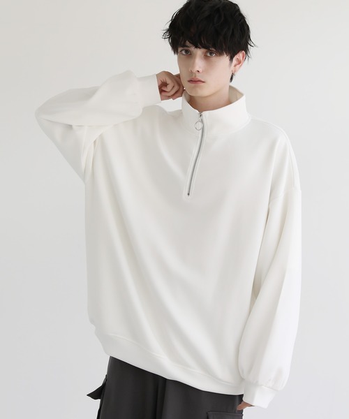 ビッグシルエットリングハーフジップポンチプルオーバー（スウェット
