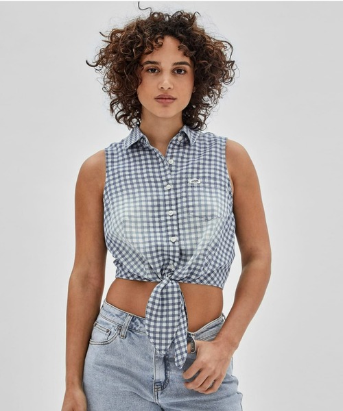 GUESS Originals Gingham Tie-Front Top シャツ ブラウス レディース