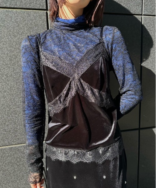 Ameri（アメリ）の「VELOUR CAMI SET LACE TOP（シャツ/ブラウス