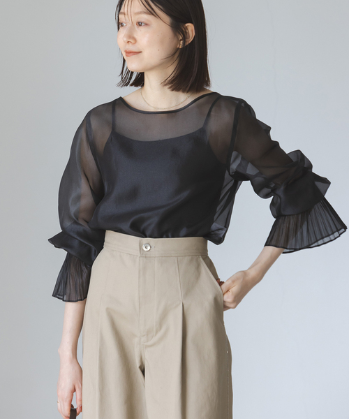 セール】パールシアープリーツカフスブラウス（シャツ/ブラウス