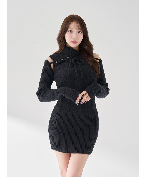 デザインネックニットミニワンピース（ワンピース）｜Darich