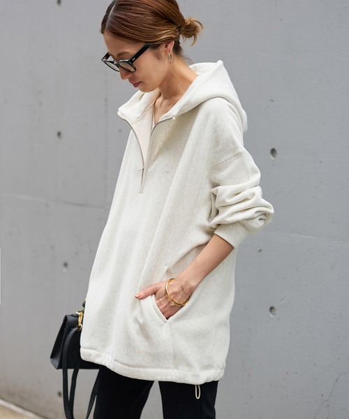 Champion 別注REVERSE WEAVE11.5OZフードハーフジップドロストプル