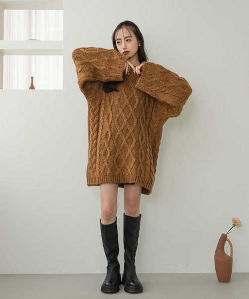 ケーブル編みニットワンピ（ワンピース）｜hinari（ヒナリ）の