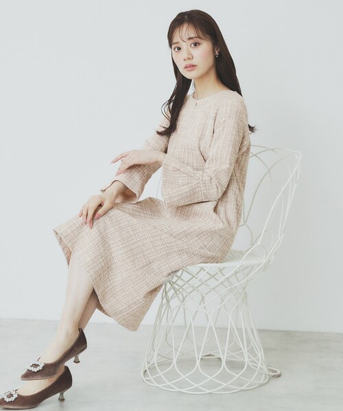 セール】ストレッチラメツイードワンピース【洗濯機洗い可