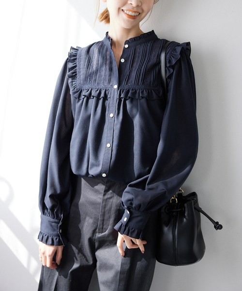 SLOBE IENA（スローブイエナ）の「レースピンタックフリルブラウス