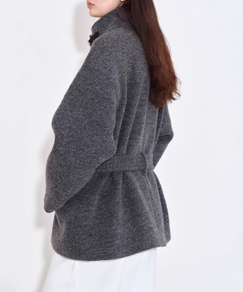 スタンドカラー ウエストベルト ウールハーフコート FQ25W125【Fano