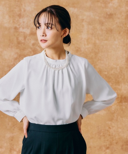 お手入れラクラクスタンドギャザーブラウス/133608（シャツ/ブラウス