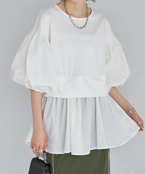 2WAY着用可能】バルーンスリーブ裾フリルブラウス（シャツ/ブラウス