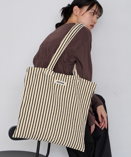 セール】【forksy.】カラーストライプ パイル地 トートバッグ（トート