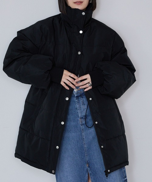 撥水/防風＞ウエストマークドロストミドル丈中綿ジャケット（ダウン