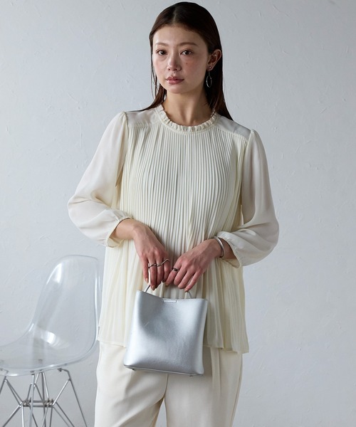 セール】シフォンプリーツ七分袖ブラウス（ビジネスシャツ）｜RIRIYANO