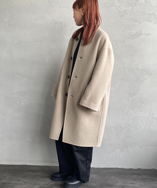 LE GLAZIK/ル グラジック] リバーシブル ノーカラーウールコート（ノー