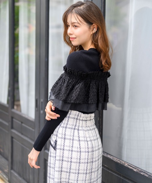 Misha&Puff マスタードニットフリルスカート フリルフリルニット