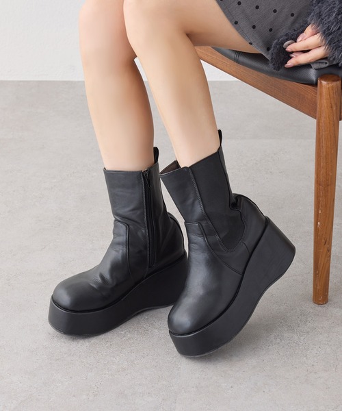 セール】【マイナス3キロ見え】サイドゴアボリュームソールショート