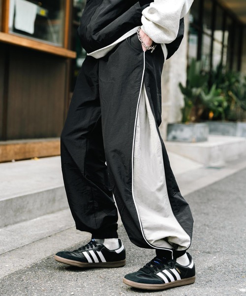 セール】2way ワイドサイドジップ切替ナイロンイージージョガーパンツ