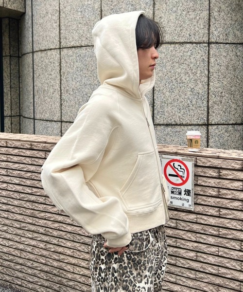 CS】cropped double zip hoodie (ivory) / 【シーエス】クロップド