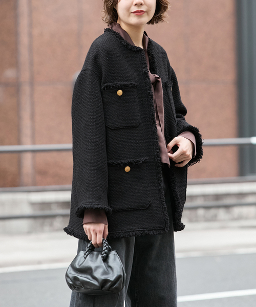 GIOLICAツイードBIGジャケット（ノーカラージャケット）｜journal