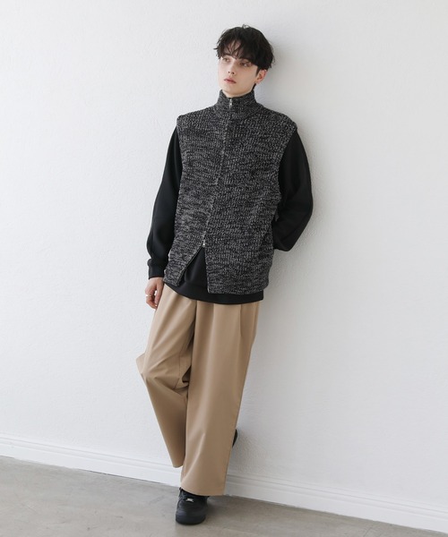 セール】ダブルジップ畦編みドライバーズニットベスト ジップベスト