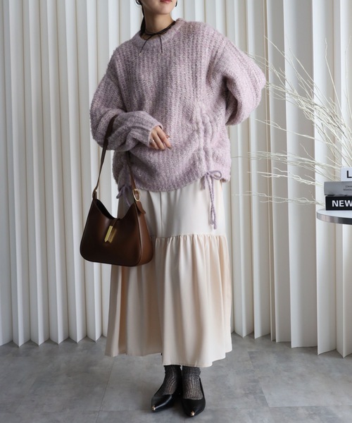 セール】【大人可愛いミックスニット】ミックスシャーリングビック