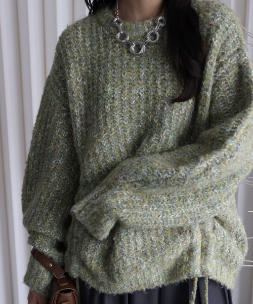 セール】【大人可愛いミックスニット】ミックスシャーリングビック