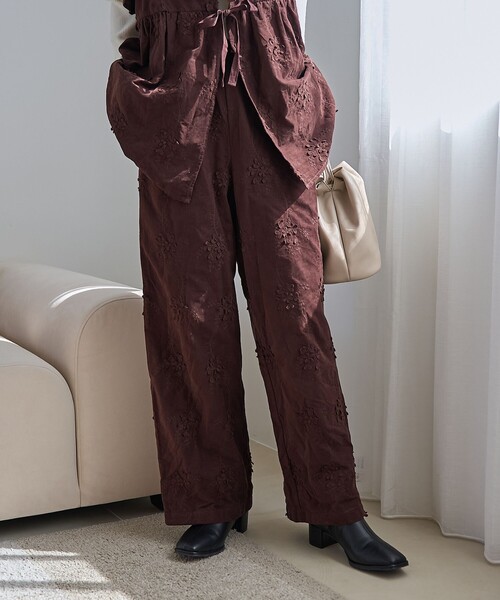 セール】3Dフラワー刺繍 コーデュロイイージーワイドパンツ【インフル