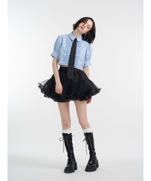 ストレッチレースアップロングブーツ 厚底 靴 冬服（ブーツ）｜jouetie